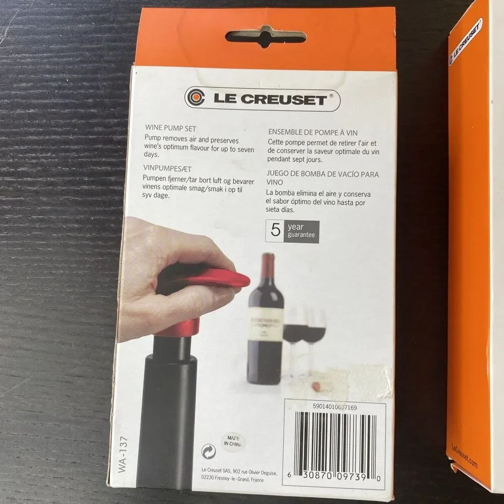 Le Creuset Lot Lever Corkscrew- LM150 Shiny Volcanic Orange Pack & Wine pump Set
